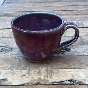 Art Studio Stoneware Mug 3.25" Rustic Maroon Purple Glaze Artist Signed